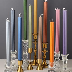 Thin Ribbed Taper Candles (Set of 2): Soy Beeswax, Dripless, Unscented, Home Décor