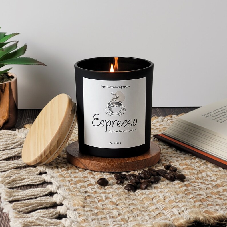Espresso Scented Soy Candle: Coffee Bean Vanilla Cream Scent, Phthalate-Free Fragrance Oils Essential Oils 7oz