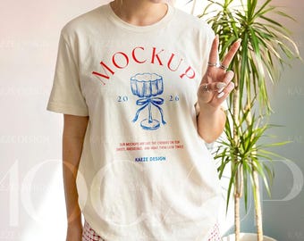 Tshirt Mockup Oversized  Bella Canvas 3001 Ivory - Trendy Outdoor Lifestyle Tee Shirt Mockups