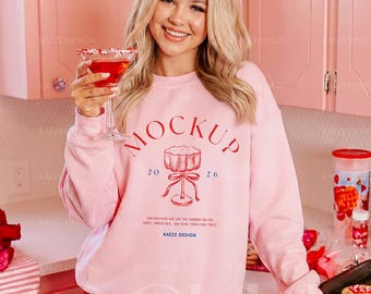 Light Pink Sweatshirt Mockup – Gildan 18000 Crewneck, Trendy Girly Theme