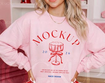 Gildan 18000 Sweatshirt Mockup - Light Pink Sweater Valentines - Trendy Y2K Lifestyle Mockups for Retro Design
