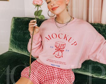 Valentine's Day Sweatshirt Mockup - Light Pink Gildan 18000 (PNG)