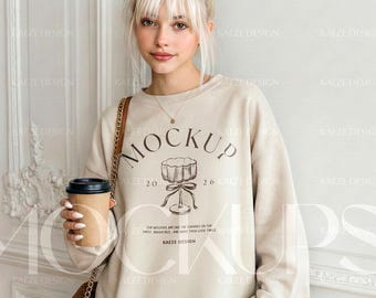 Sand Gildan 18000 Sweatshirt Mockup – Chic Minimalist and Elegant Jumper Display (PNG)