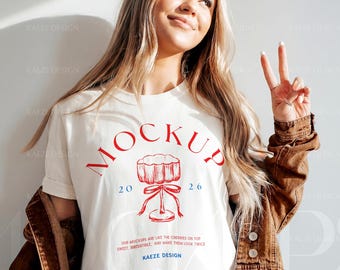 Oversized White T-shirt Mockup – Gildan 1717, Female Model (PNG Digital Download)