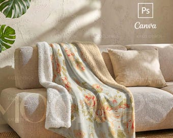 Sherpa Blanket Mockup - Realistic Fleece Plush Throw Mockups | Canva & PSD