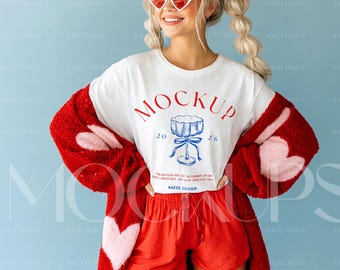 Tshirt Mockup White Bella Canvas 3001 - Trendy Retro Y2K style Shirt Mockups