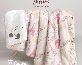 Sherpa Blanket Mockup - Realistic POD Canva Template & PSD Smart Object