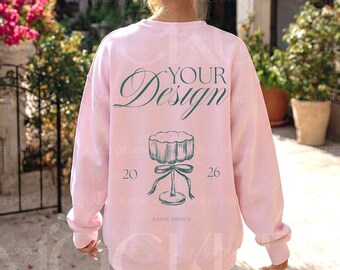 Light Pink Gildan 18000 Sweatshirt Mockup - Lifestyle PNG