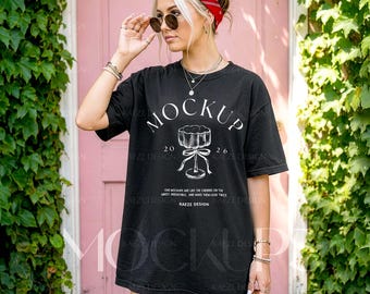 Trendy T-Shirt Mockup Oversized  Ivory Gildan Comfort Colors 1717 - Y2K Chic Lifestyle Spring Vibe