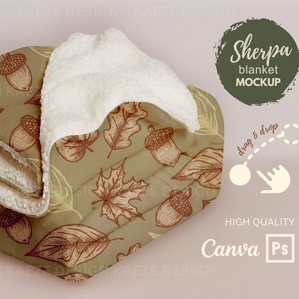 High-Quality Sherpa Blanket Mockup - Realistic Baby Mockup Photoshop PSD and Canva for Pattern Design Showcase, Blanket Designer, POD Seller