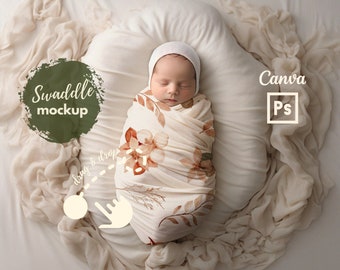 Hochwertige Baby Decke Mockup Photoshop, Boho Neugeborene Baby Decke Mockups Canva für Muster Designer, Verkäufer von Baby Produkten, POD Verkäufer