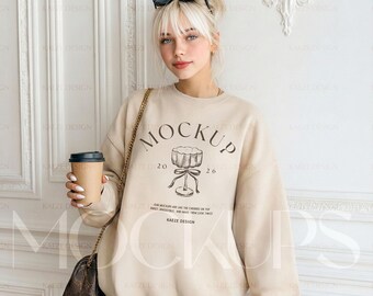 Sweatshirt Mockup Gildan 18000 Sand - Elegant Crewneck Sweater Mockups for Minimalist Designs