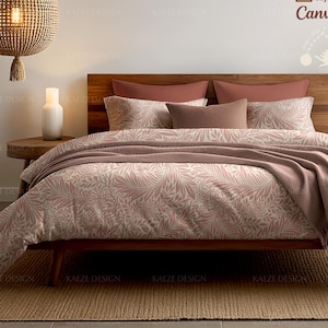 Bedding Set Mockup, Bed Set Mockup PSD & Canva Mockup, Bedding Bedsheet Pillows Duvet Mockup, Boho Bedroom Bedding Textile Fabric Mockup