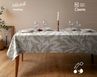 Tablecloth Mockup - Boho Table Cloth Fabric Mockups | PSD & Canva Template