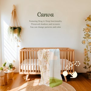 Muslin Blanket Mockup PSD and Canva, Muslin Baby Blanket Mockup Photoshop Canva Drag and Drop for Pattern Designer, Baby Blanket Mockups, Blanket Mockup Photoshop Smart Object, POD and Commercial Use