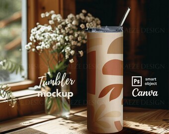 Tumbler Mockup, PSD Canva Template, POD Water Bottle (Digital Download)