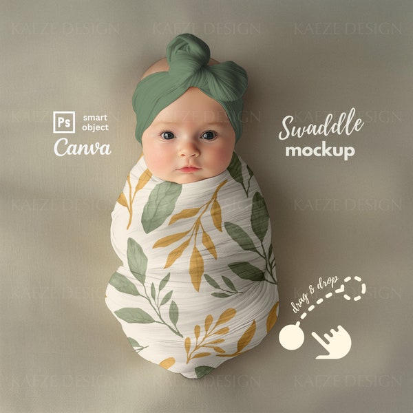 Swaddle Blanket Mockup PSD Photoshop and Canva, Minimalist Newborn Baby Mockups for Pattern Designers, POD & Commercial, Aesthetic Mockups