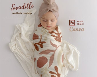 Boho Baby Swaddle Blanket Mockup - Newborn PSD & Canva Mockups