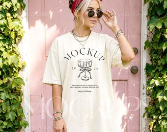 Trendy T-Shirt Mockup Oversized  Ivory Gildan Comfort Colors 1717 - Y2K Chic Lifestyle Spring Vibe
