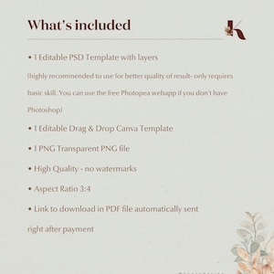 What’s included image for hand held mug mockup product showing file details and formats. Includes 1 editable PSD template with layered design for Photoshop or Photopea, 1 drag and drop Canva template, and 1 transparent PNG file. High quality mug mockup with no watermarks, aspect ratio 3:4, and instant digital download link sent automatically after payment confirmation.