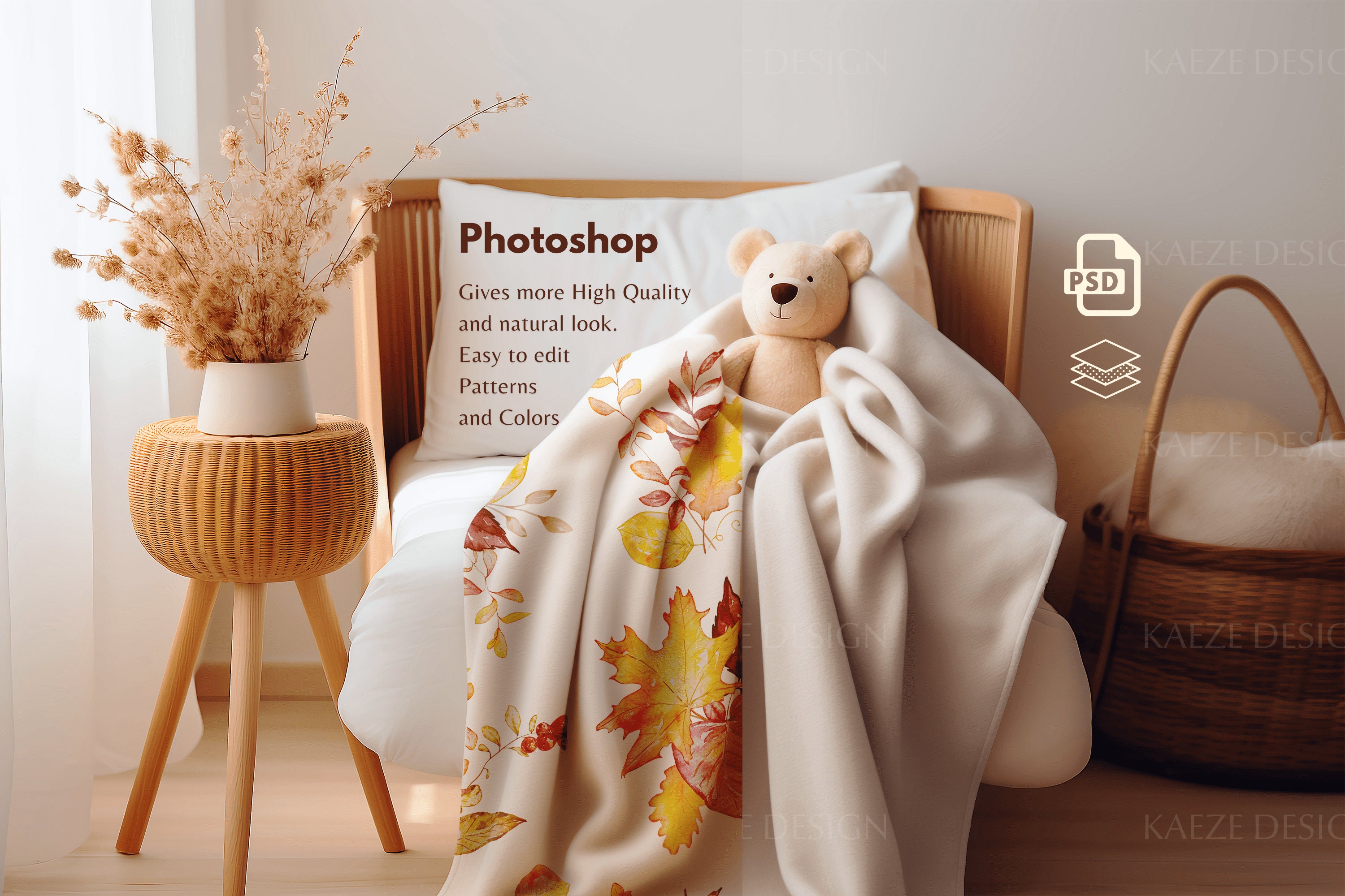 Boho Baby Blanket Mockup and Canva, Blanket Mockup PSD and