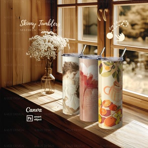 Tumbler Mockup Canva and PSD for Three 20 oz Skinny Tumblers,  Tumbler Mock up with PSD Smart Object and Canva Drag and Drop for POD Sellers