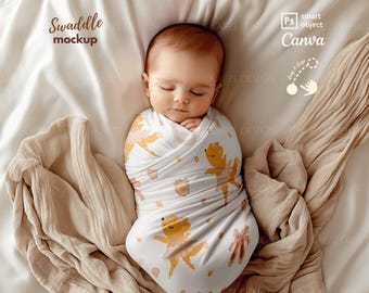Baby Swaddle Blanket Mockup: Boho Style (PSD & Canva)