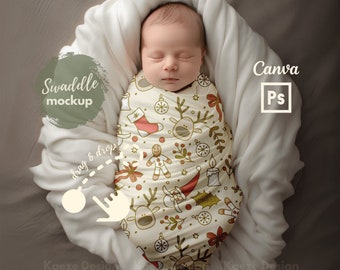 Baby Swaddle Decke Mockup Photoshop und Canva, Boho Neugeborene Baby Decke Mockups Canva für Muster Designer, Baby Decke Shop Besitzer