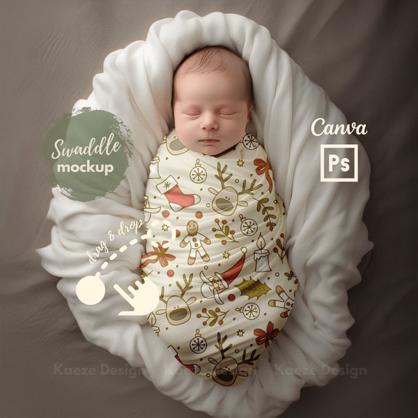 High-Res Baby Swaddle Blanket Mockup Photoshop, Boho Newborn Baby blanket mockups Canva for POD, Pattern Designers, Baby Product Sellers