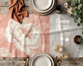 Table Runner Mockup - Elegant Boho Fabric Textile Mockups | Canva & Photoshop PSD