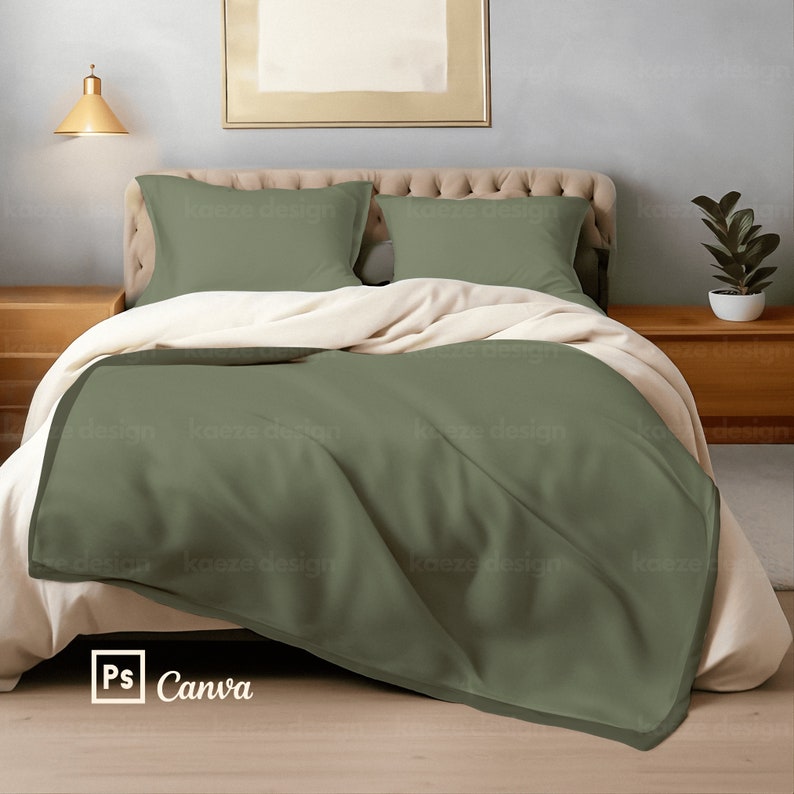 Bedding Set Mockup PSD, Realistic Pillow Blanket Bedding Set