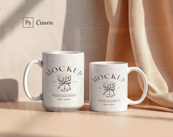 Elegante Becher Mockup - 11oz & 15oz Keramik Kaffeetasse Mockups | Canva und PSD