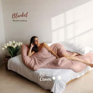 Lifestyle Blanket Mockup with PSD smart object and Canva, Boho Bedding scene Blanket Mockup, Duvet Mockup for POD Bedding Sellers & Designer
