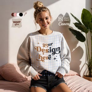 Sweatshirt Mockup PSD Smart Object and Canva, Realistic POD Sweater Mock up, Professional Gildan 18000 Crewneck Mockup for POD sellers
