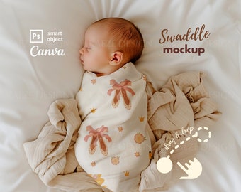 Baby Swaddle Blanket Mockup PSD Photoshop and Canva, Minimalist Boho Mockups Newborn Baby swaddle blanket mockups for POD & Commercial use