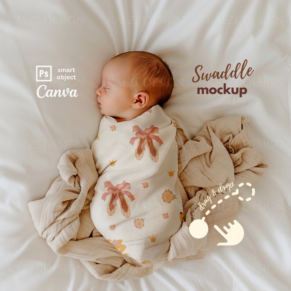 Baby Swaddle Decke Mockup PSD Photoshop und Canva, Minimalistische Boho Mockups Neugeborene Baby Swaddle Decke Mockups für POD & kommerzielle Nutzung