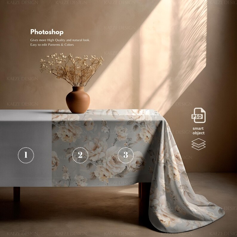 Boho Tablecloth Mockup: PSD Smart Object, Canva Template (digital ...