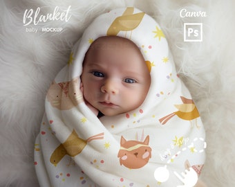 Baby Swaddle Blanket Mockup - Lifestyle Newborn PSD & Canva Template