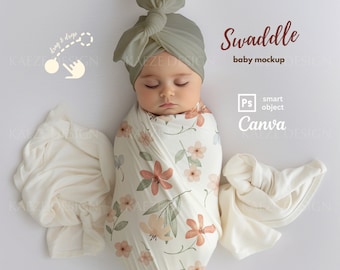 Elegant Baby Swaddle Blanket Mockup PSD Photoshop and Canva, Minimalist Newborn Baby Mockup, Aesthetic Mockup used for POD and Commercial