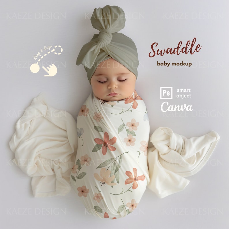 Baby Swaddle Blanket Mockup PSD Photoshop and Canva, Minimalist Boho Mockups Newborn Baby swaddle blanket mockups for POD & Commercial, Pattern Designers, Baby Product Sellers, Baby Blanket Photoshop Mockup, Baby blanket PSD, Baby mockup