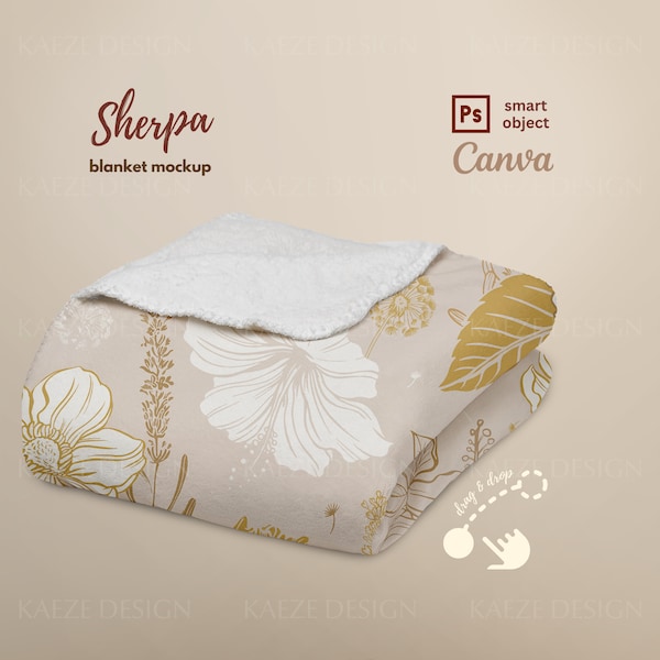 Sherpa Blanket Mockup - High Quality Baby Mockup Photoshop PSD Smart Object, Canva for Pattern Design Showcase, Blanket Designer, POD Seller