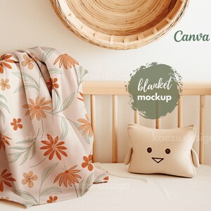 Baby Blanket Mockup Photoshop & Canva Template, Boho Nursery Baby Blanket Mockup Canva for Your Pattern Design Concept, Product, POD seller
