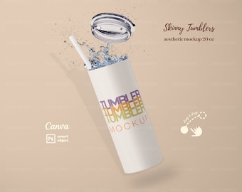 20oz Skinny Tumbler Mockup: Modern Printify Template (PSD & Canva)