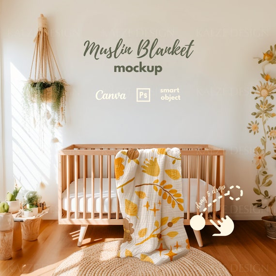 Muslin Baby Swaddle Blanket Mockup - Nursery Mockups | Canva & Photoshop PSD