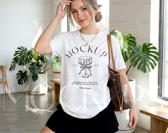 T-Shirt Mockup – Gildan 1717 White Tee Shirt for Minimalist and Elegant Designs
