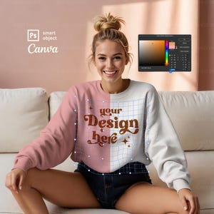 Sweatshirt Mockup PSD Smart Object and Canva, Realistic POD Sweater Mock up, Professional Gildan 18000 Crewneck Mockup for POD sellers