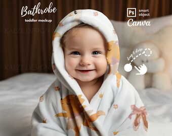 Maqueta de bata de baño para bebé, PSD, plantilla de Canva (descarga digital)