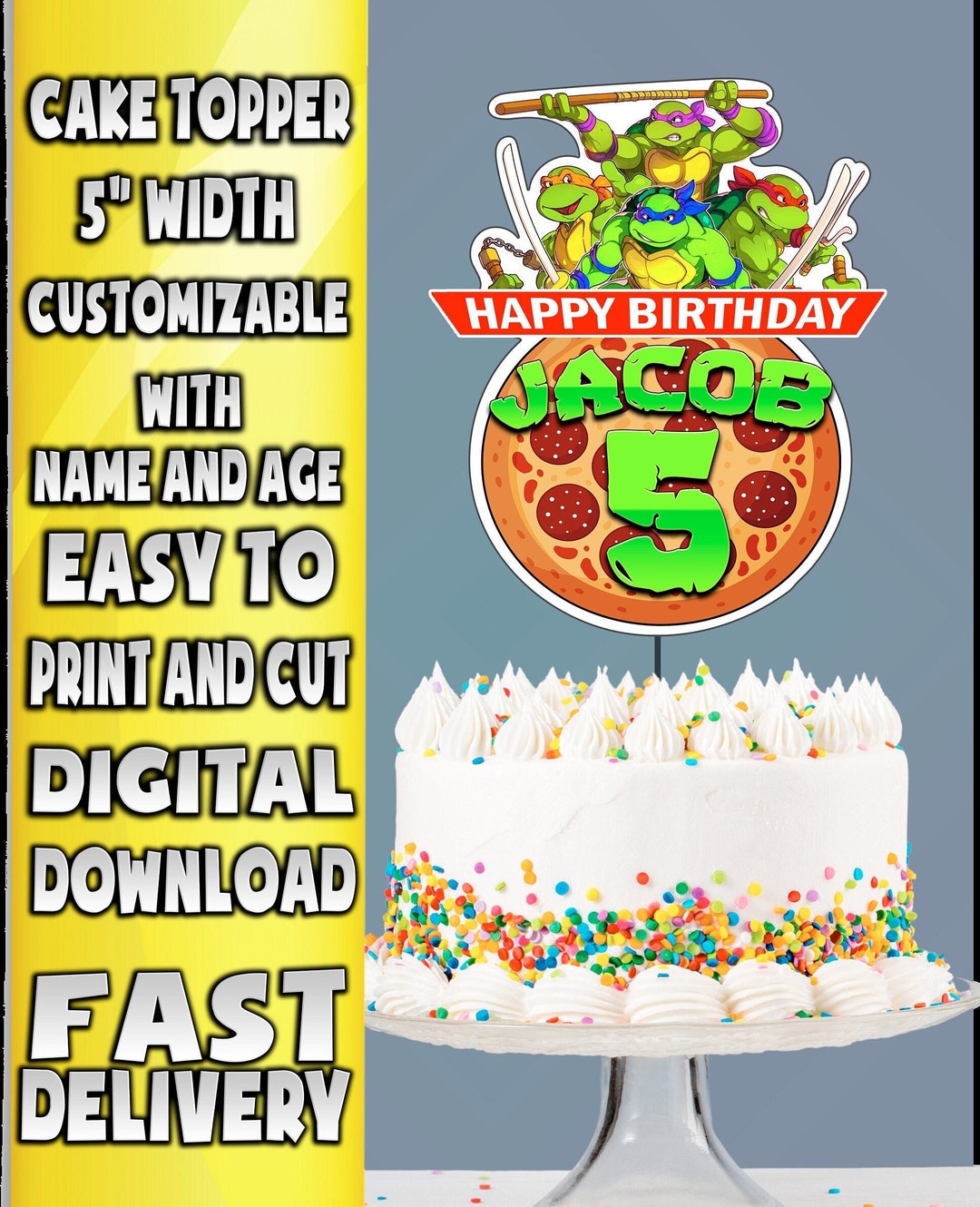 Ninja Turtles Cake Topper Customizable and Printable Fast Etsy