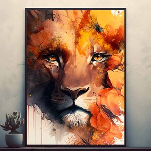 Floral Lion   Posters Prints Wall Art Modern Home Room Bar Decor Painting  Unframed