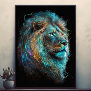Neon Lion   Posters Prints Wall Art Modern Home Room Bar Decor Painting  Unframed